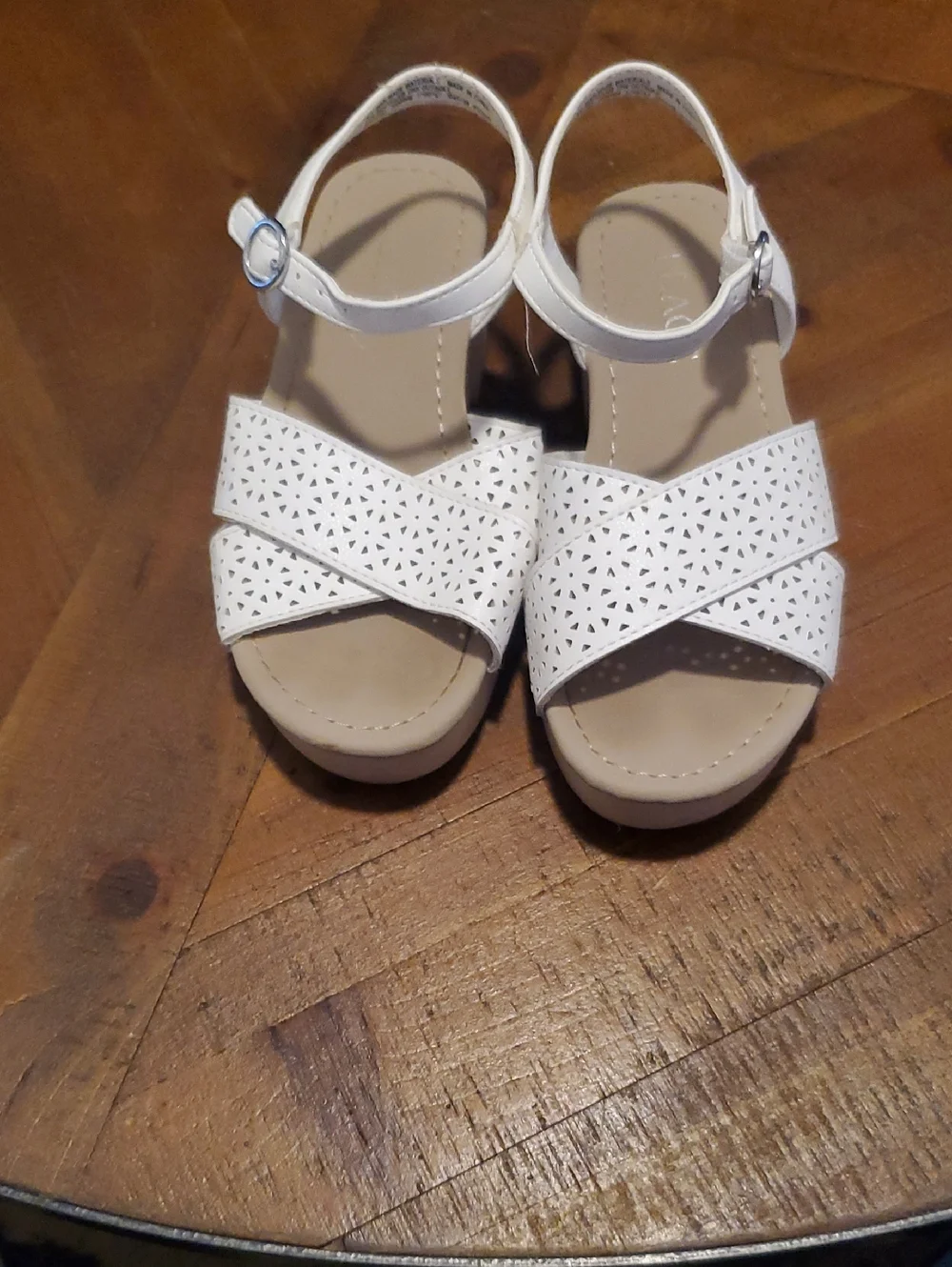 The Children's Place White Laser-Cut Crossband Ankle Strap Sandals